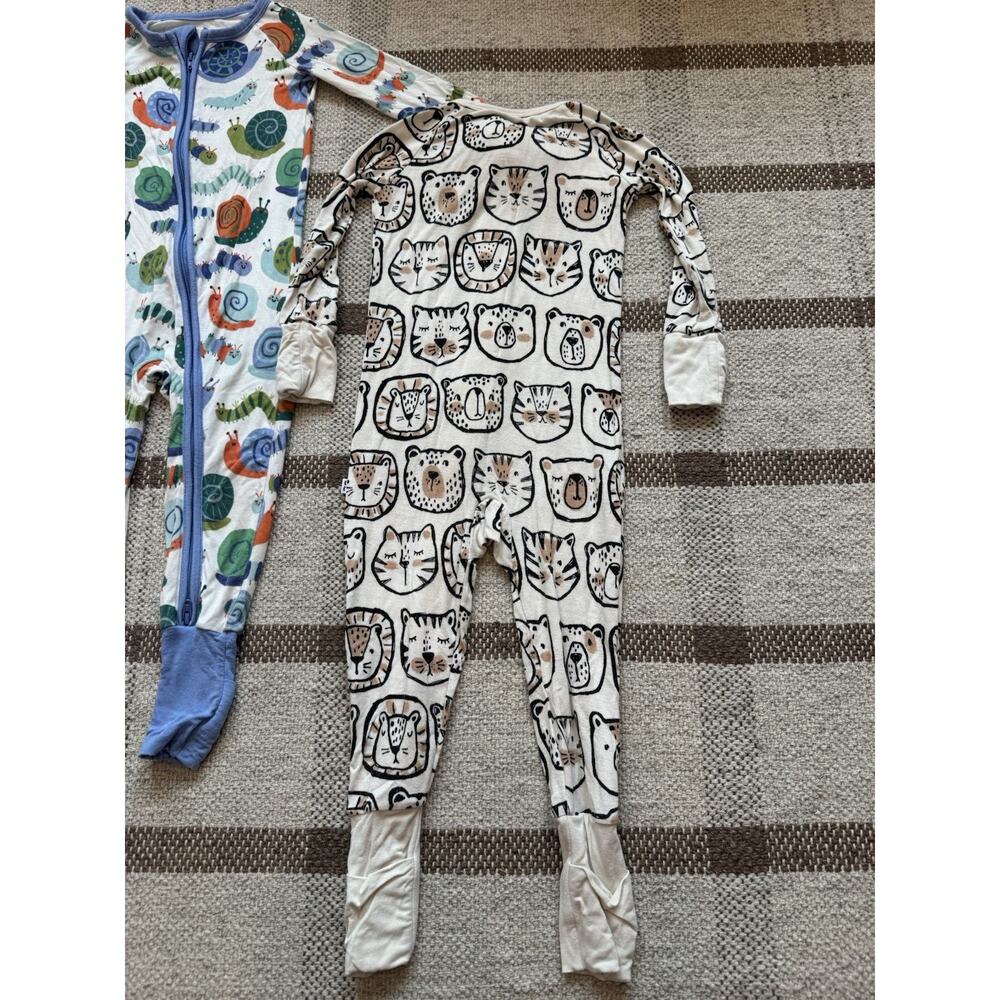 Little Sleepies Zippers Zippy Pajama Set 2 12-18 Month Neutral Animals Bamboo - Picture 4 of 8